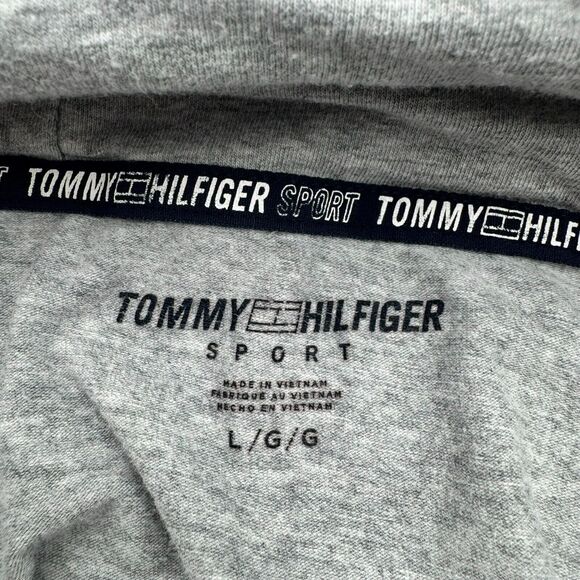 TOMMY HILFIGER Women's Large Gray Sport Pullover Hoodie Sweatshirt Roll Tab Logo - Picture 4 of 9